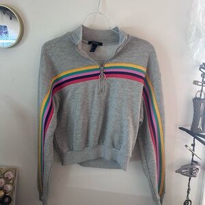 Forever 21 Gray Quarter-Zip Sweater with Colorful Stripes
